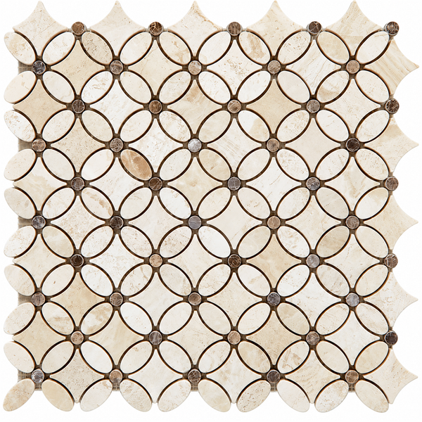12X12 CREMA ROYAL FLOWER MARBLE MOSAIC — STO-CREROYFLOMAR-12X12-MOS-POL — product shot