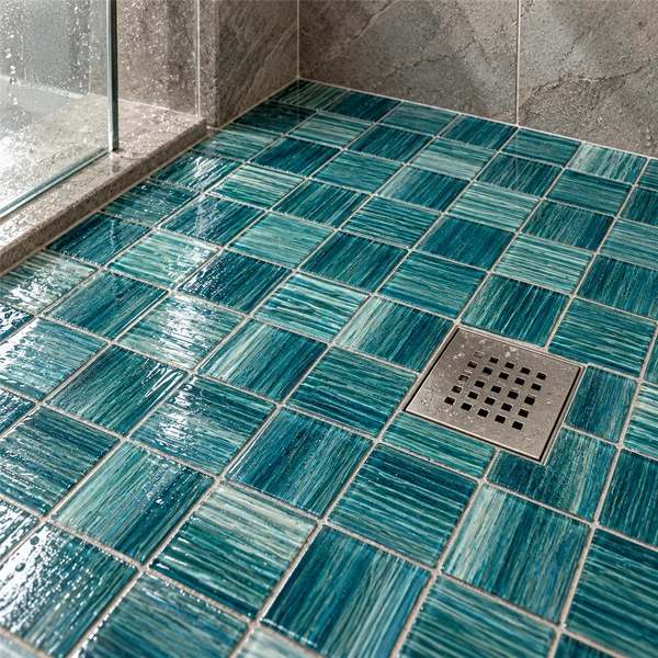 12X12 23X23X6MM IRIDESCENT GLASS MOSAIC WITH UNEVEN SURFACE — FOS-IRIGLAWITUNE-12X12-MOS-SL0 — installed scene
