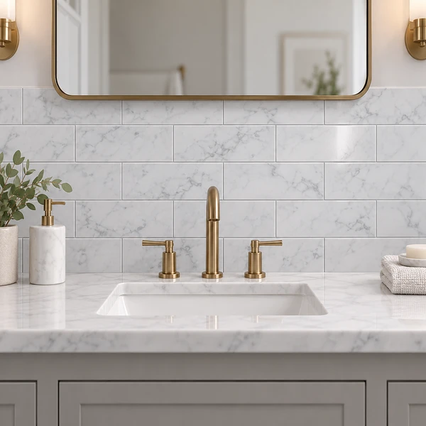 4" x 12" CARRARA MARBLE SUBWAY TILE — White — CARMARSUB-4X12-TIL-WHITE-POL — installed scene