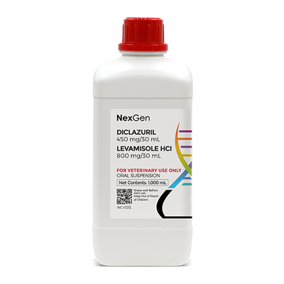 Diclazuril 450 mg/30mL + Levamisole HCl 800 mg/30mL, Oral Suspension, 1000mL Diclazuril 450 mg/30mL + Levamisole HCl 800 mg/30mL, Oral Suspension, 1000mL