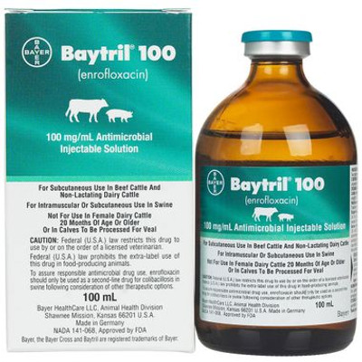 Baytril 100 (Enrofloxacin) Antimicrobial Injectable Solution, 100mL Baytril 100 (Enrofloxacin) Antimicrobial Injectable Solution, 100mL