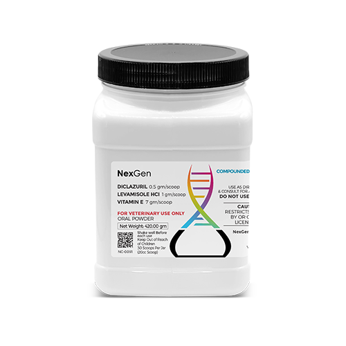 Diclazuril 500 mg/scoop + Levamisole HCl 1 gm/scoop + Elevate 7 gm/scoop, Oral Powder, 30 Scoops (20cc Scoop) Diclazuril 500 mg/scoop + Levamisole HCl 1 gm/scoop + Elevate 7 gm/scoop, Oral Powder, 30 Scoops (20cc Scoop)
