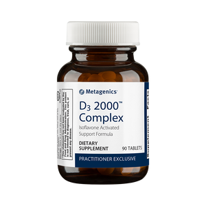 D3 2000™ Complex by Metagentics in a 120 tablet bottle, to supply vitamin D3 with isoflavones