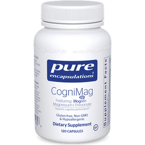 CogniMag by Pure Encapsulations in a 120 capsule bottle, supplying magnesium-l-threonate and polyphenol blend to support cognitive function