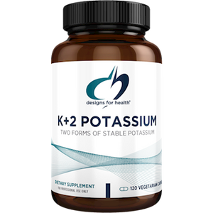 K+2 Potassium 300 mg by Designs For Health in a 120 capsule bottle, to help maintain healthy blood pressure levels