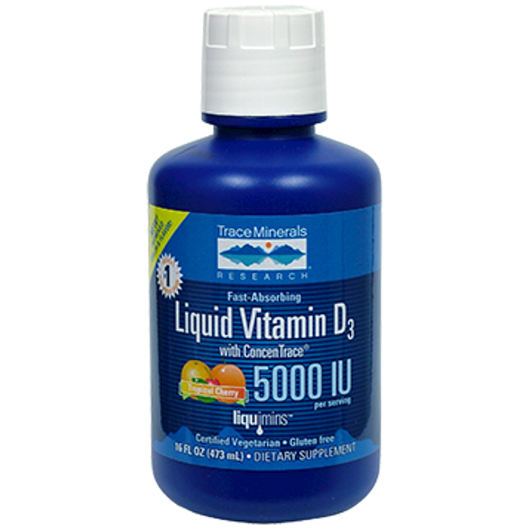 Liquid Vitamin D3 by Trace Minerals in a 16 fluid ounce bottle