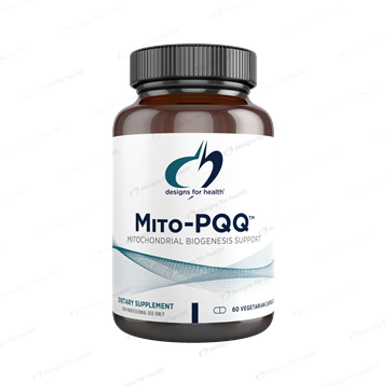Mito-PQQ by Designs For Health in a 60 capsule bottle, to support mitochondrial biogenesis