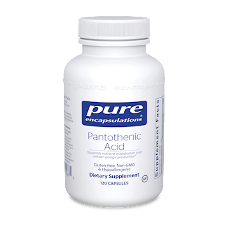 Pantothenic Acid by Pure Encapsulations in a 120 capsule bottle, D-isomer pantothenic acid for cellular energy and adrenal function