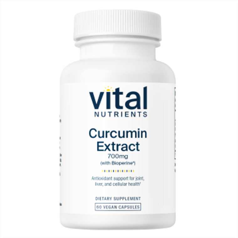 Curcumin Extract 700 mg by Vital Nutrients in a 60 capsule bottle, providing a highly bioavailable form of curcumin