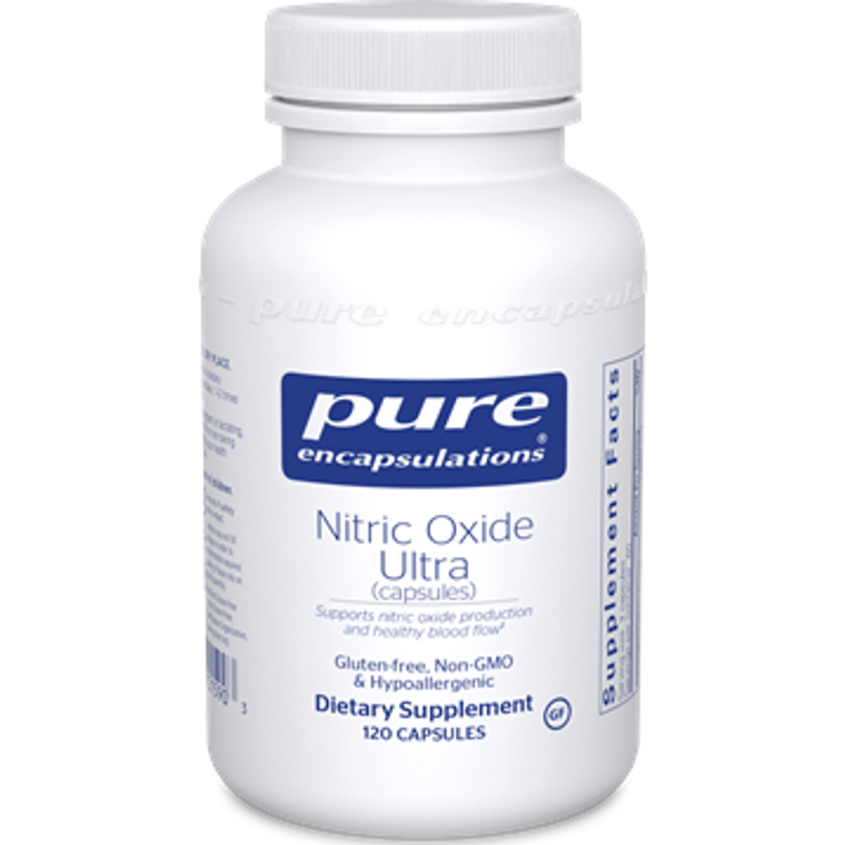 Nitric Oxide Ultra by Pure Encapsulations in a 120 capsule bottle, to promote healthy blood flow and support vascular health
