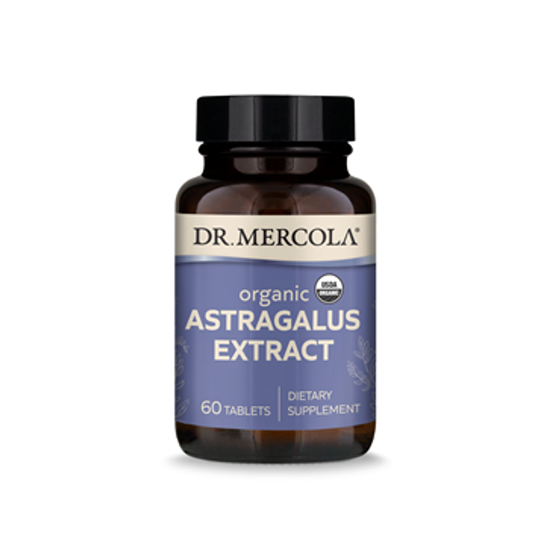 Organic Astragalus Extract by Dr. Mercola Premium Products in a 60 tablet bottle, a traditional adaptogen supporting stress resilience and immune health