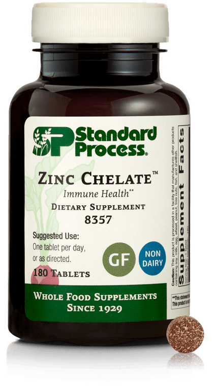 Zinc Chelate™ by Standard Process in a 180 tablet bottle, for immune health and overall well-being.