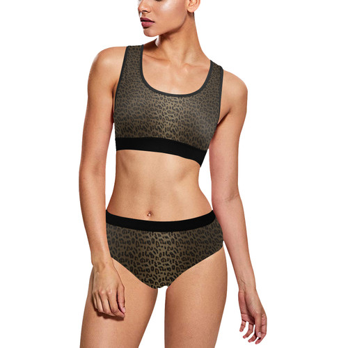Brown Leopard Women's Sports Bra Yoga Set
