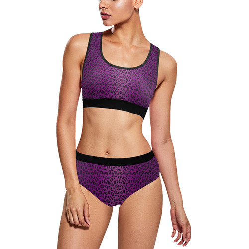 Purple Leopard Women's Sports Bra Yoga Set