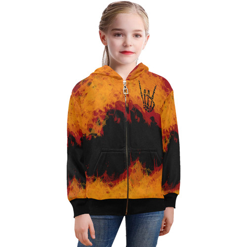 Flamin' Hot  Big Girls' Zip Up Hoodie (Model H58)