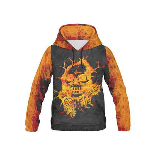 Fire Skull Flames  All Over Print Hoodie for Kid (USA Size) (Model H13)