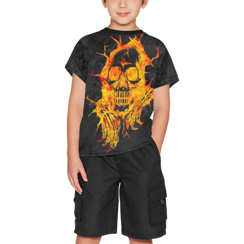 Fire Skull  Big Boys' All Over Print Crew Neck T-Shirt (Model T40-2)