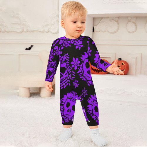 Purple Skulls & Flowers Long-Sleeve Baby Romper