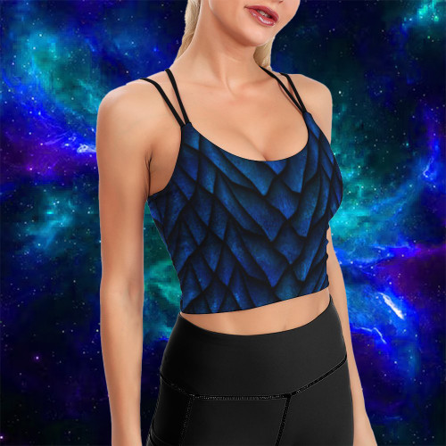 Blue Dragon Scale Yoga Top with Bra Pad