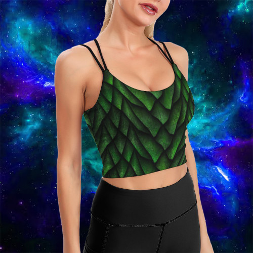 Green Dragon Scale Yoga Top with Bra Pad