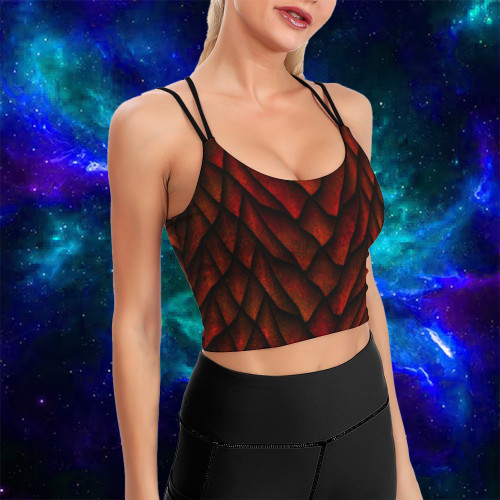 Red Dragon Scale Yoga Top with Bra Pad