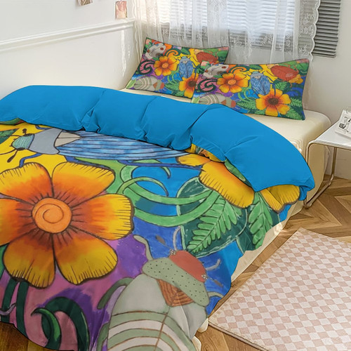 Flowers & Beetles Reversible 3-Piece Bedding Set