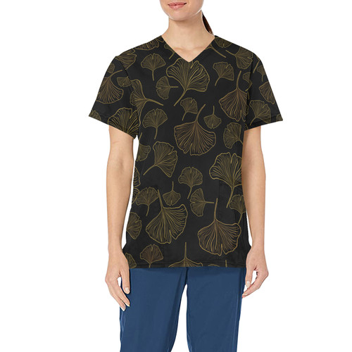 Gingko Leaves Inverted All Over Print Scrub Top