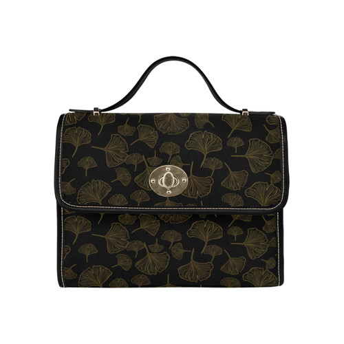 Ginkgo Leaves Inverted Waterproof Canvas Bag-Black (All Over Print) (Model 1641)