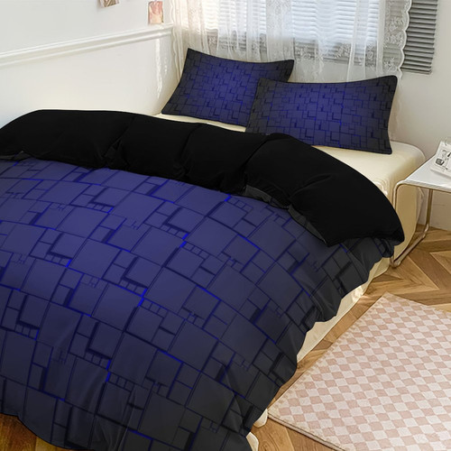 Blue Scifi Cubes Reversible 3-Piece Bedding Set