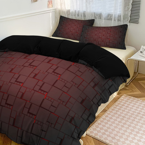 Red Scifi Cubes Reversible 3-Piece Bedding Set