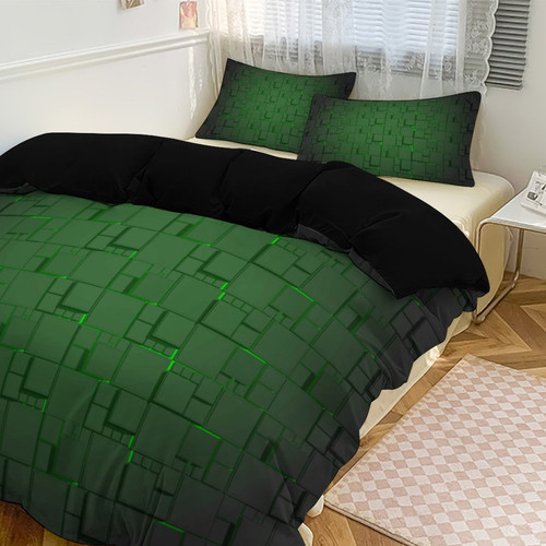Green Scifi Cubes Reversible 3-Piece Bedding Set