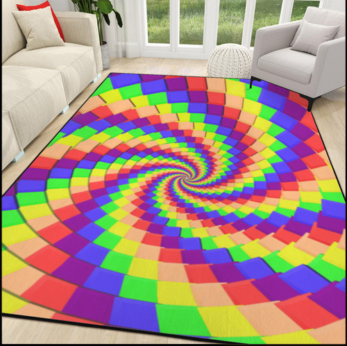Rainbow Spiral Area Rug with Black Binding