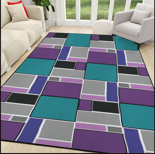 Geometric Cubes Area Rug with Black Binding