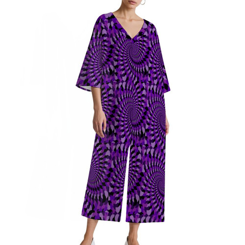 Swirling Purples Women's V-Neck Loose Jumpsuit 