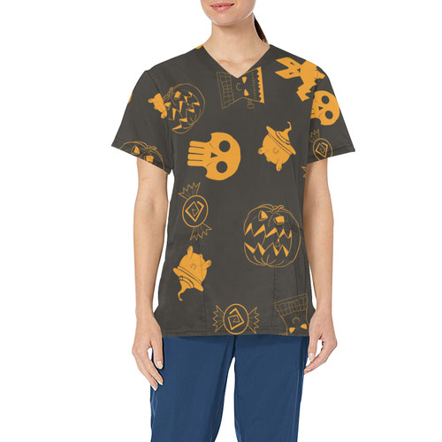 Halloween Pattern Orange All Over Print Scrub Top