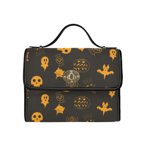 Halloween Pattern Orange Waterproof Canvas Bag-Black (All Over Print) (Model 1641)