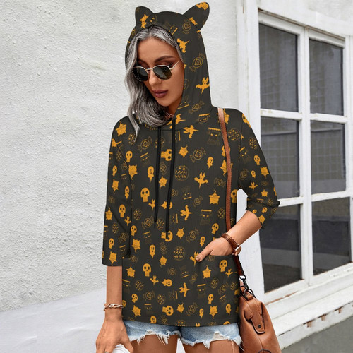 Halloween Pattern Orange Women's 3/4-Sleeve Hoodie