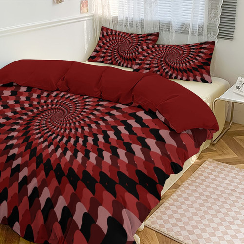 Swirling Reds Reversible 3-Piece Bedding Set
