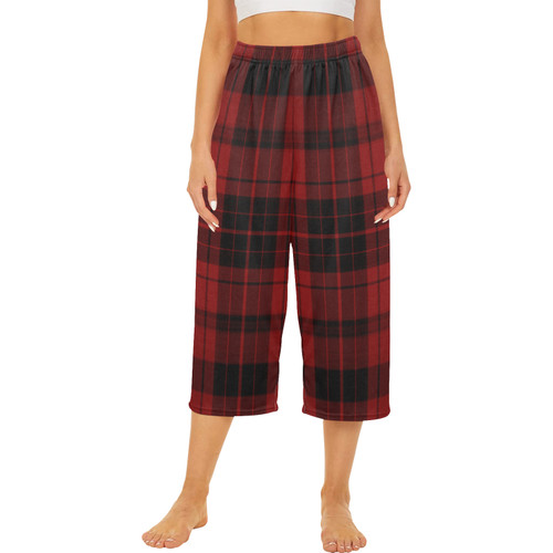 Red Plaid Cropped Pajama Pants (Model L66)