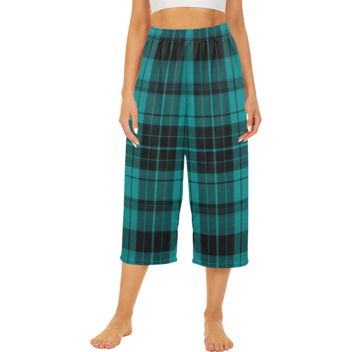 Teal Plaid Cropped Pajama Pants (Model L66)