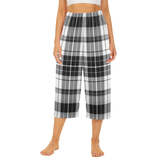 White Plaid Cropped Pajama Pants (Model L66)
