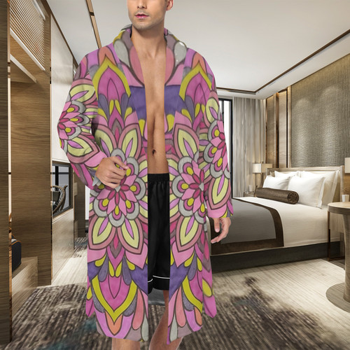 Pink Flowers Men's Belted Sleep Robe