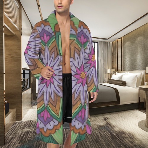 Lavender Flower Men's Belted Sleep Robe