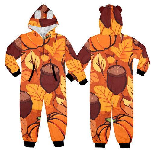 Autumn Crunch One-Piece Zip Up Hooded Pajamas for Big Kids