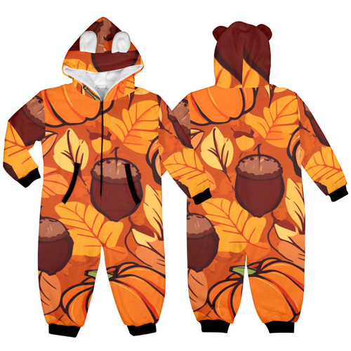 Autumn Crunch One-Piece Zip up Hooded Pajamas for Little Kids