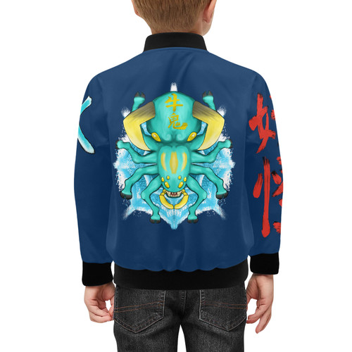 Ushi Oni Yokai Kids' Bomber Jacket with Pockets (Model H40)