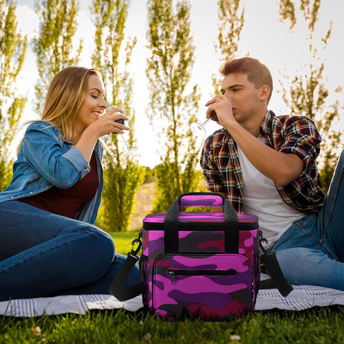 Pink Camo Camping Cooler Bag