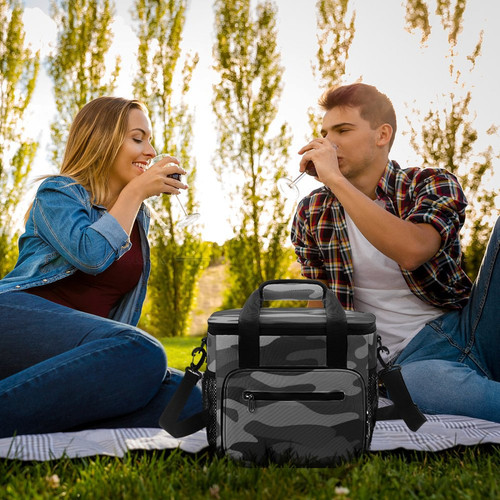 Gray Camo Camping Cooler Bag