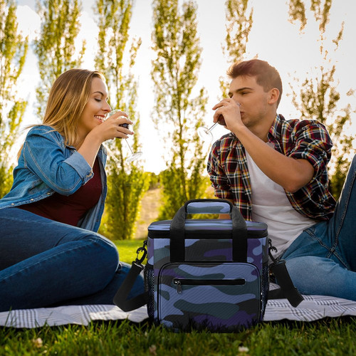 Blue Camo Camping Cooler Bag
