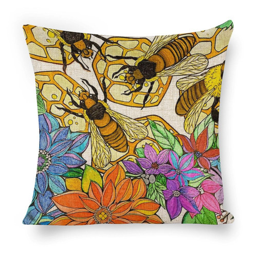 Bees Linen Pillow Case 18x18 inch (Two-Side Printing) (Single Pack)